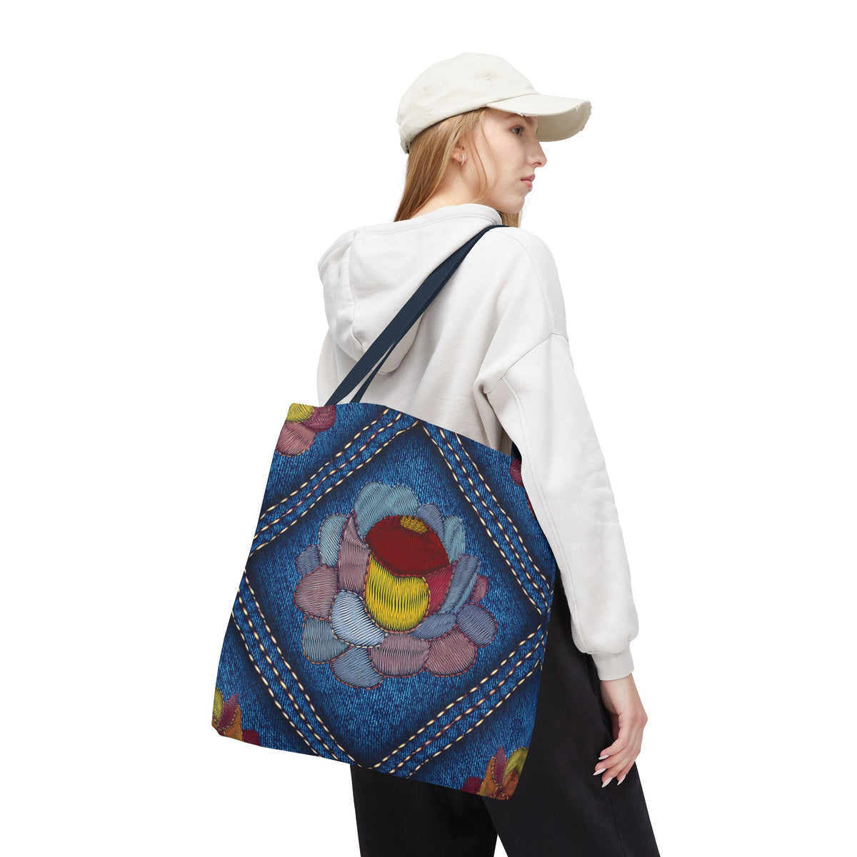 Denim Fabric Imitation Print Unisex Canvas Bag Poly Spun 3 Sizes Tote Bag 159-12