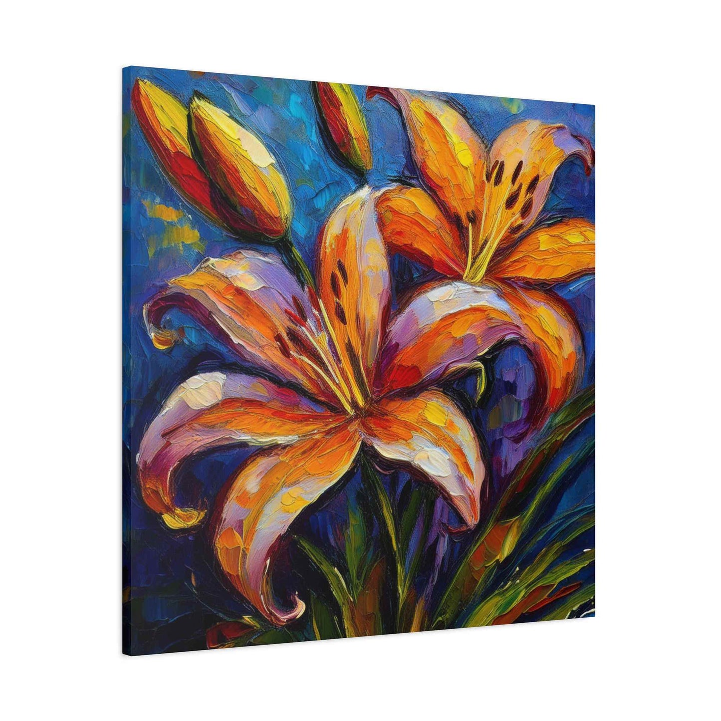 Gold Lilies Print Canvas, Floral Oil Paint Print 20x20, 24x24, 30x30, 32x32, 36x36 Art Design Pine-Wood Inner Frame MC-151