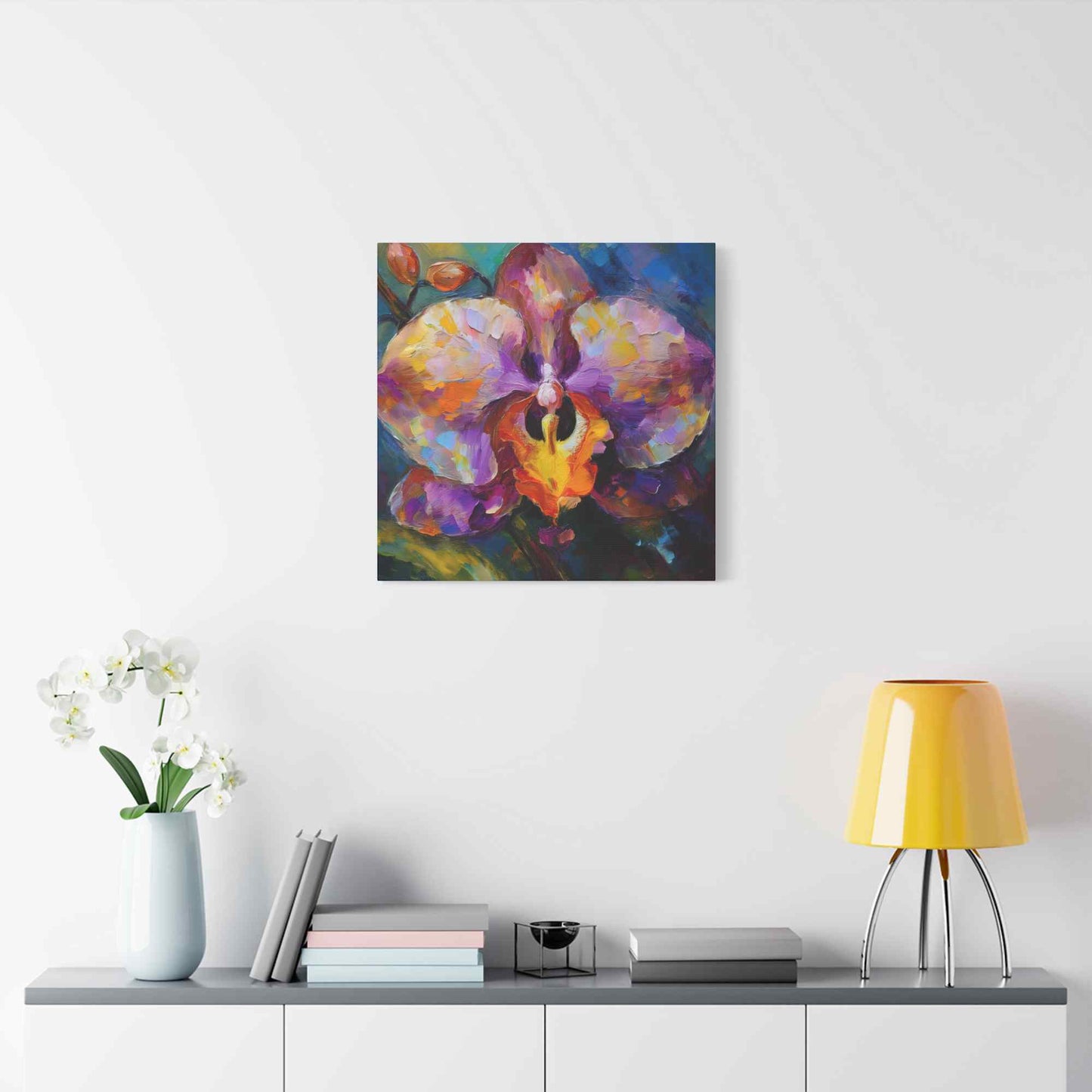 Purple Orchid Print Canvas, Floral Oil Paint Print 20x20, 24x24, 30x30, 32x32, 36x36 Art Design Pine-Wood Inner Frame MC-130