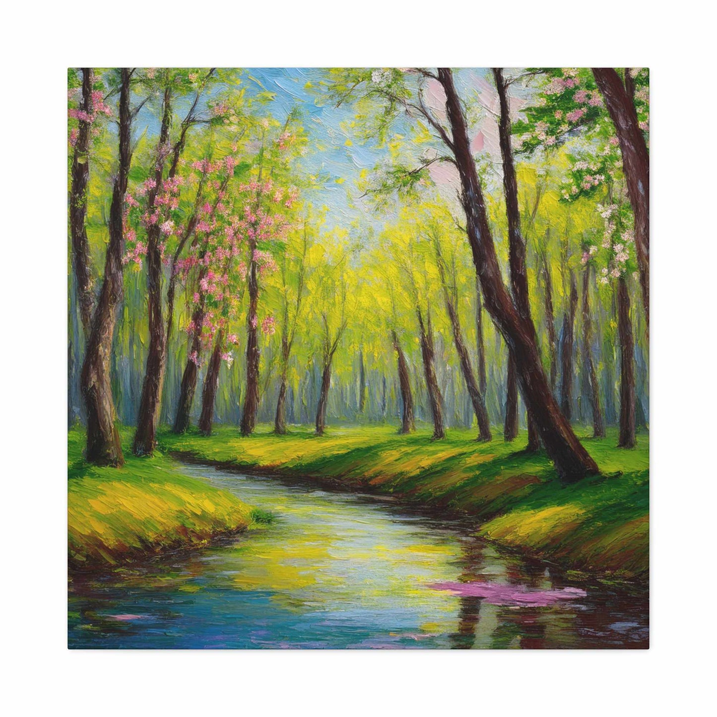 Spring Forest Print Canvas, Oil Paint Print 20x20, 24x24, 30x30, 32x32, 36x36 Art Design Print Pine-Wood Inner Frame MC-98