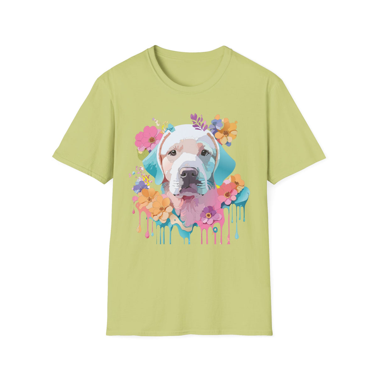 Colorful Pitbull Portrait T-Shirt | Floral Dog Art, Watercolor Drip