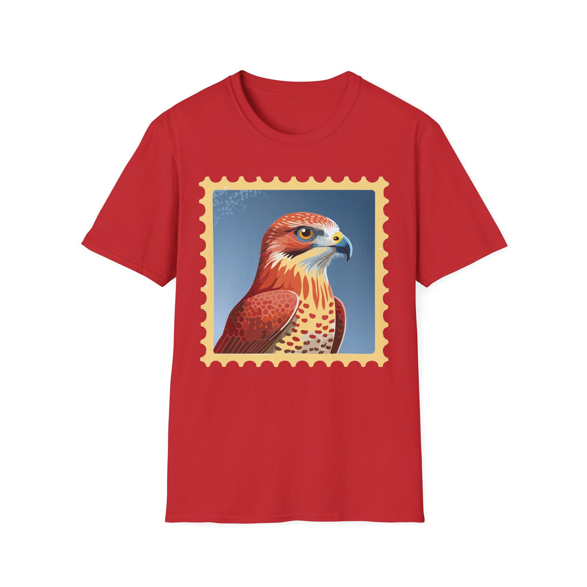 Red Hawk Portrait T-Shirt | Falcon Stamp Graphic Tee Unisex 100 Cotton Gildan T-Shirt