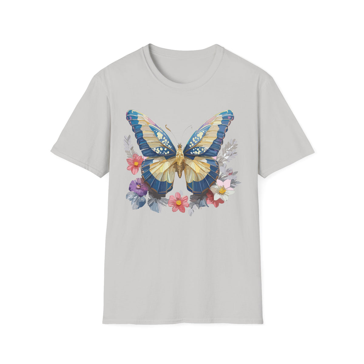 Blue Yellow Butterfly T-Shirt | Floral Wings Nature Graphic Tee Unisex 100 Cotton Gildan T-Shirt