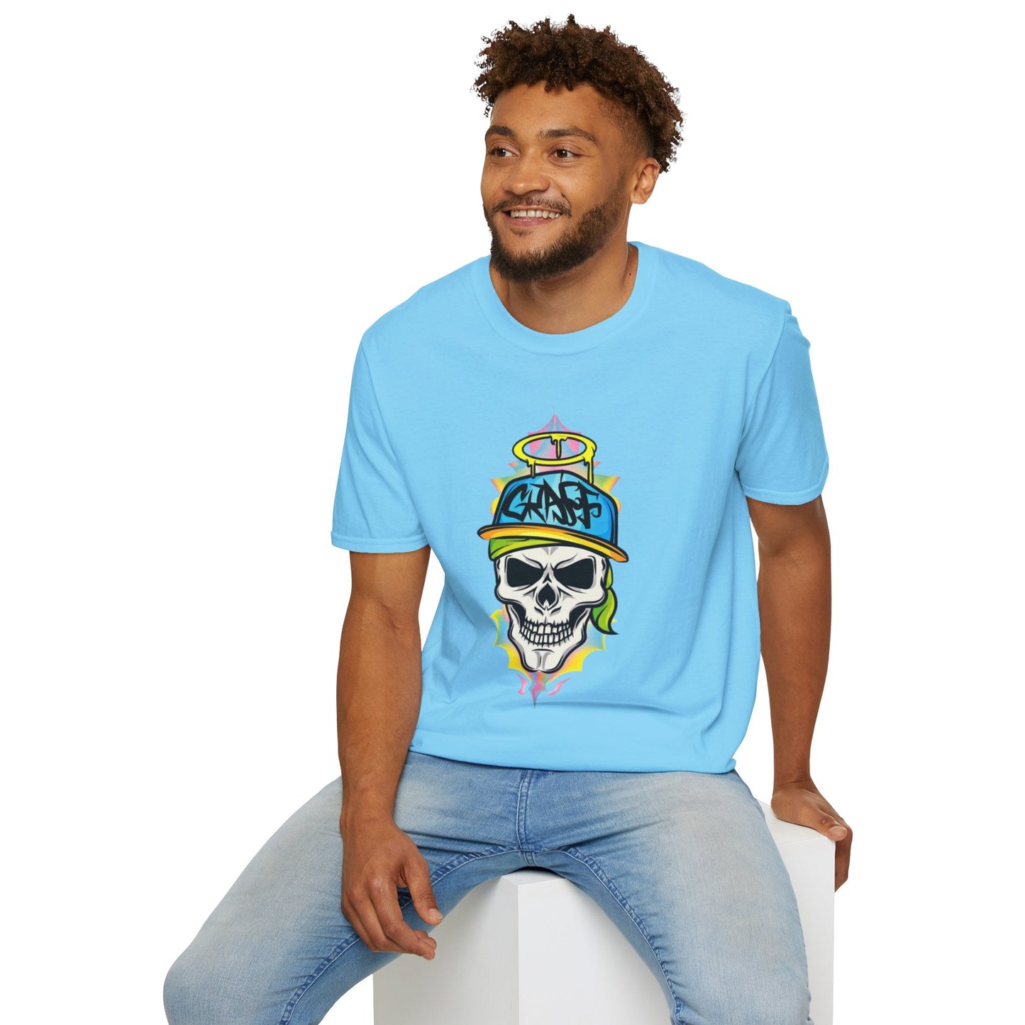 Unisex Skull Graphic Tee Shirt With Skeleton Design Softstyle 64000 100 Percent Ring Spun Cotton