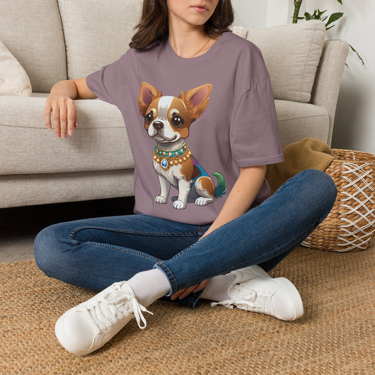Chihuahua Pup Graphic T-Shirt — Cute Jewel-Collared Dog Graphic Design Unisex 100 Cotton Gildan T-Shirt