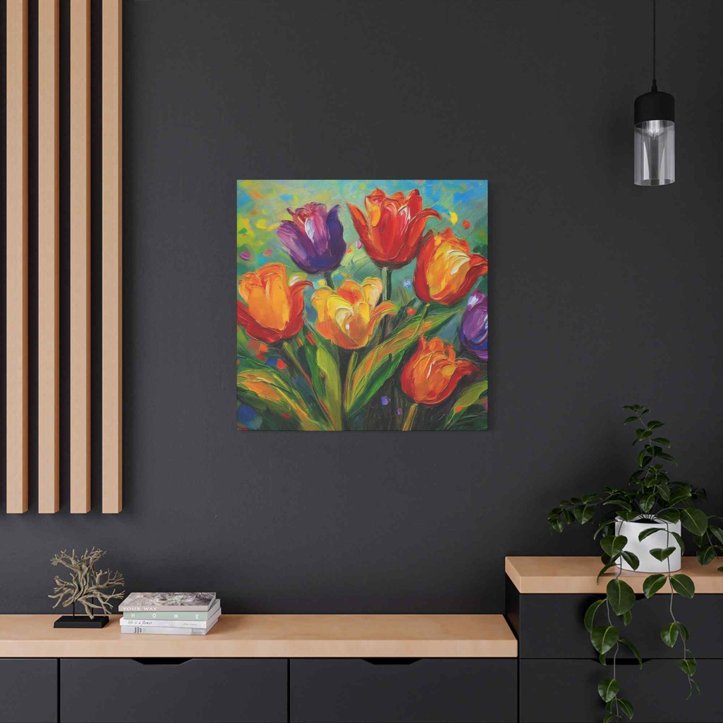 Tulips Print Canvas, Floral Oil Paint Print 20x20, 24x24, 30x30, 32x32, 36x36 Art Design Pine-Wood Inner Frame MC-141