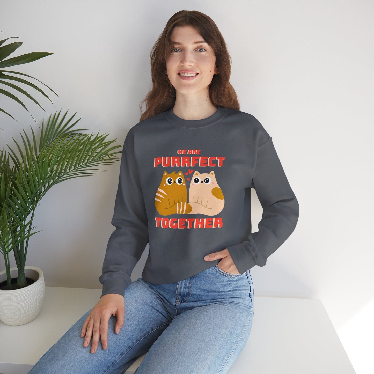 Cat Heart Sweatshirt Unisex 50/50 Cotton-Poly Blend Valentine Gift For Cat Lovers