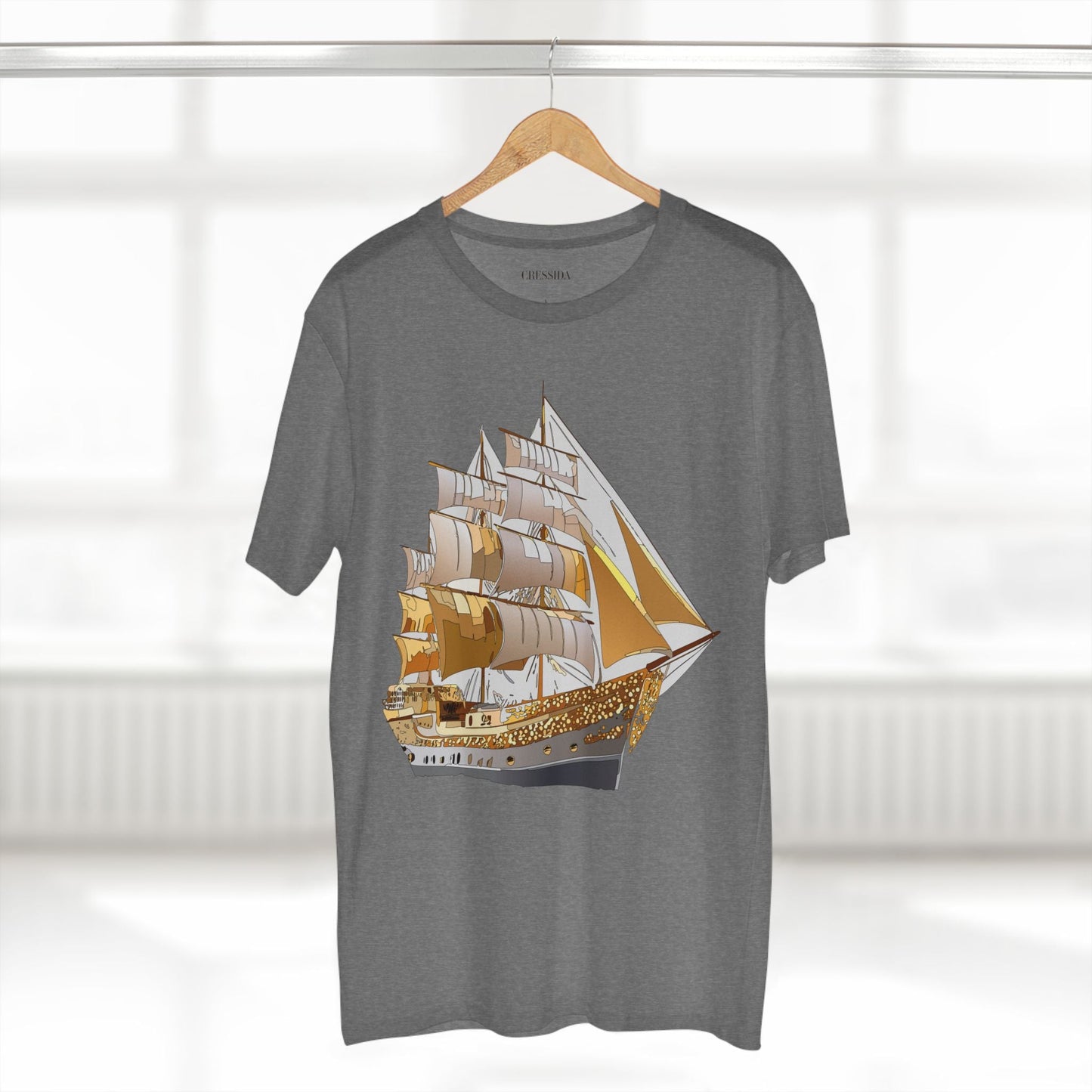Ship Graphic Unisex 100 Cotton T-Shirt with Gold Frigate Art Design 21