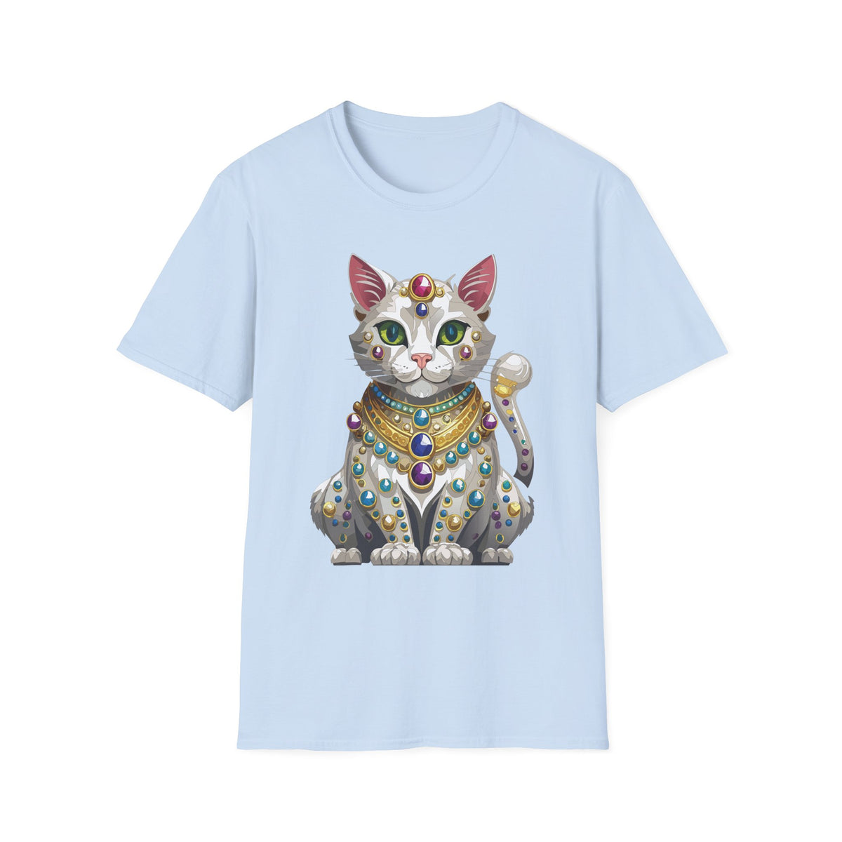 Jeweled Egyptian Cat T-Shirt | Regal Cat Illustration, Gemstone Pharaoh Design