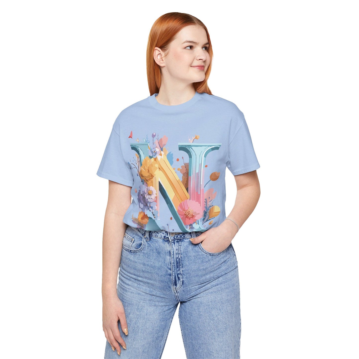 Letter N Shirt Classic Unisex Graphic Tee With Premium Vintage Adelpha Artwork Jersey Short Sleeve
