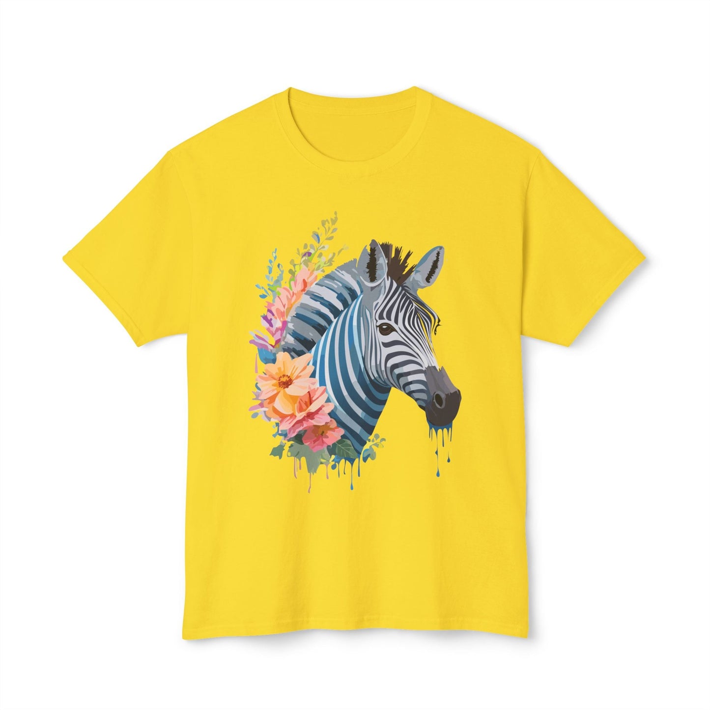Unisex Zebra Art Print T Shirt 100 Percent Cotton Vintage Floral Design Tee Made In USA