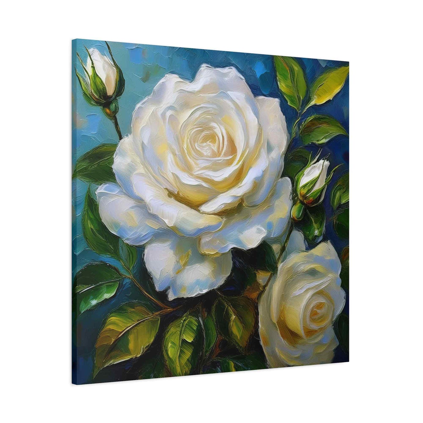 White Roses Print Canvas, Roses Oil Paint Print 20x20, 24x24, 30x30, 32x32, 36x36, Floral Art Design Print Non-Frame MC-19