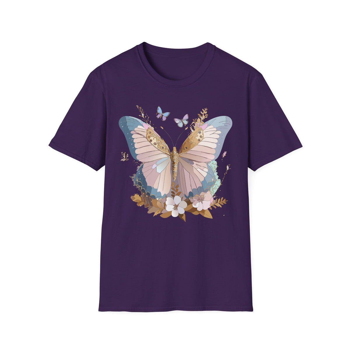Butterfly Floral T-Shirt — Pastel Garden Wings Graphic Design Unisex 100 Cotton Gildan T-Shirt