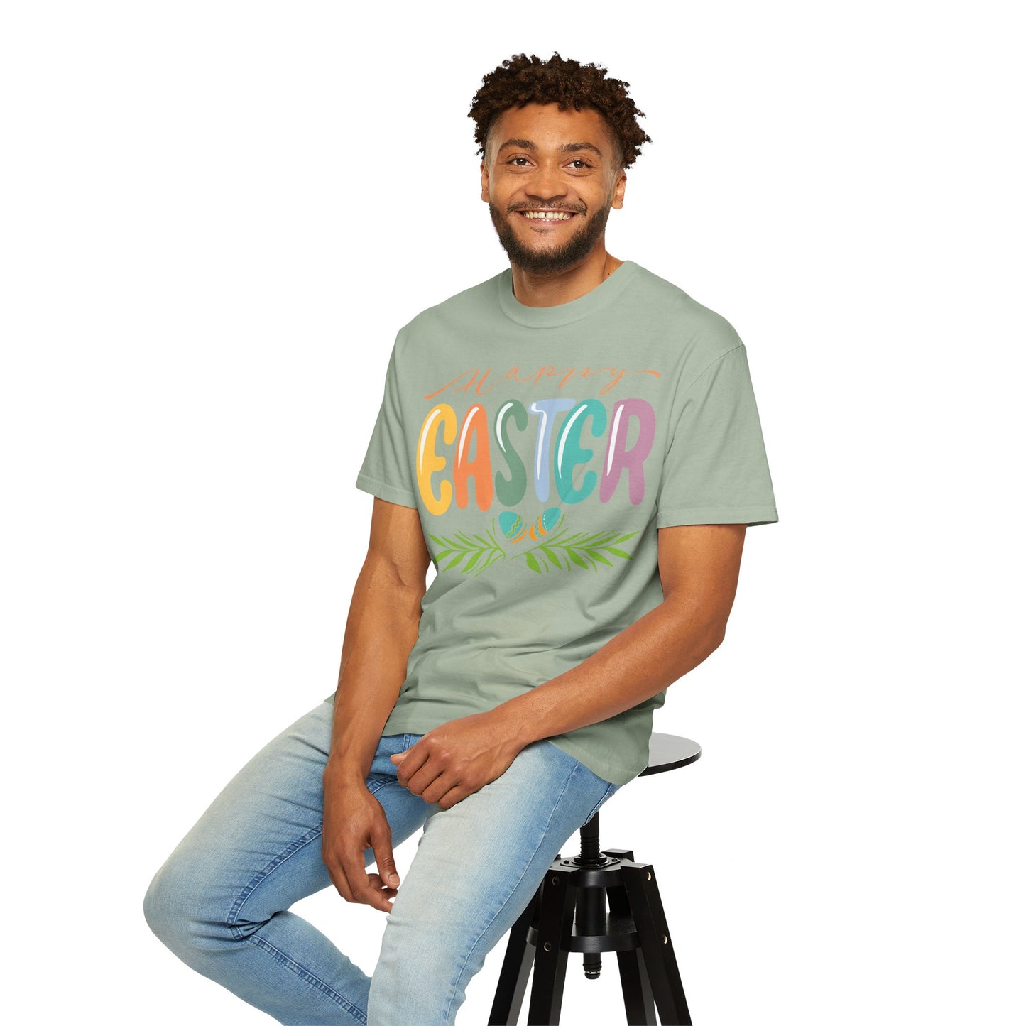 Happy Easter T-Shirt, Tee Shirt with Easter Signature, T Shirt with Easter Prints, Tee Shirt with Easter Design