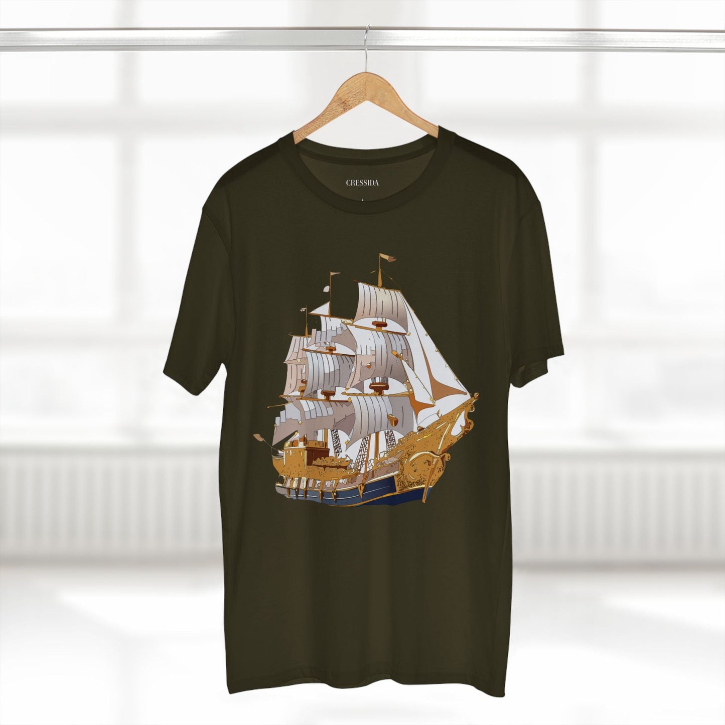 Ship Graphic Unisex 100 Cotton T-Shirt with Gold Frigate Art Design 2