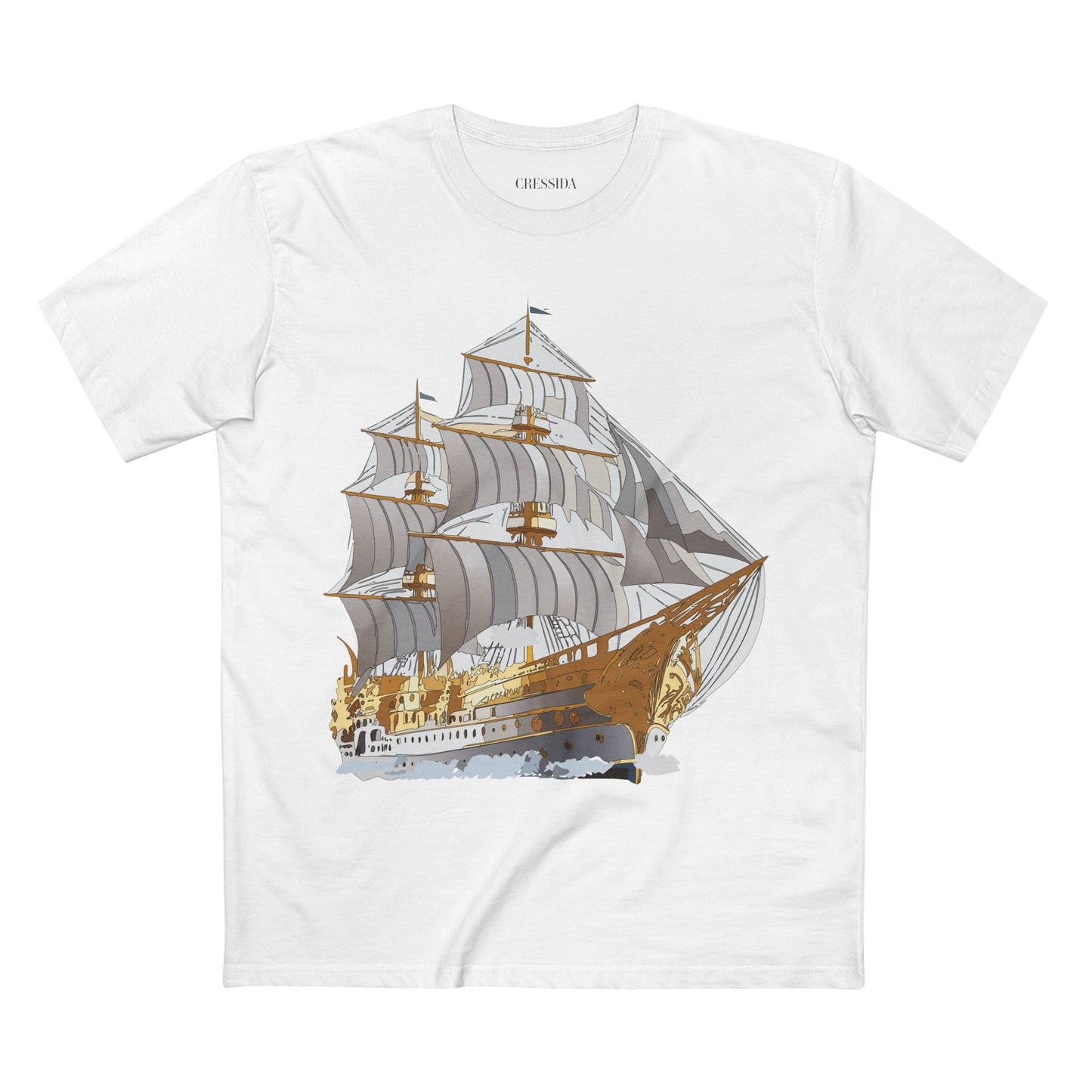 Ship Graphic Unisex 100 Cotton T-Shirt with Gold Frigate Art Design 15