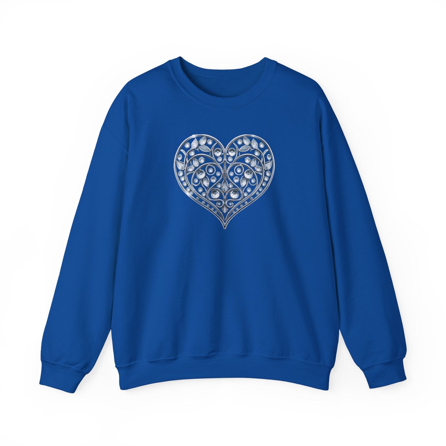Big Crystal Heart Sweatshirt Unisex Fifty Fifty Cotton Poly Crewneck Valentines Day Sweatshirt