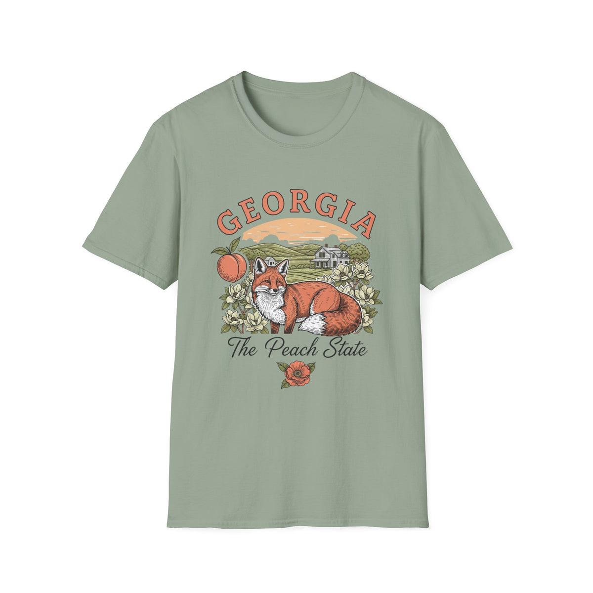 Georgia Fox T-Shirt — The Peach State Vintage Fox Graphic Travel Tourist Graphic Design Unisex 100 Cotton Gildan T-Shirt