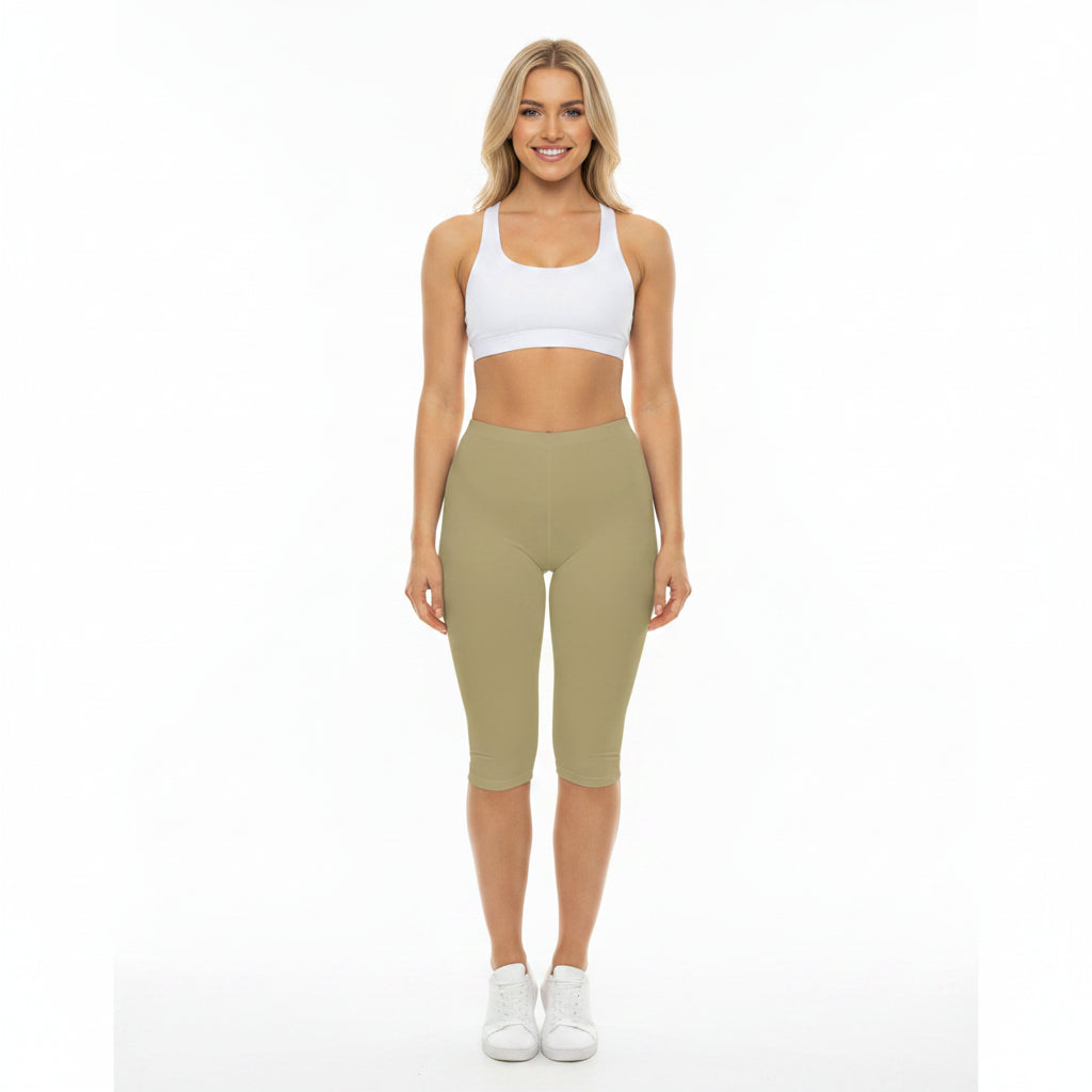 Summer Sand Color Women's Brushed Suede Poly Span Casual Capri Leggings XS-2XL