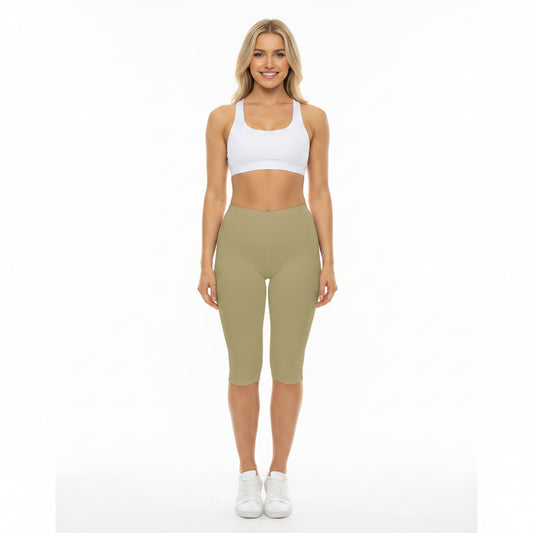Summer Sand Color Women's Brushed Suede Poly Span Casual Capri Leggings XS-2XL