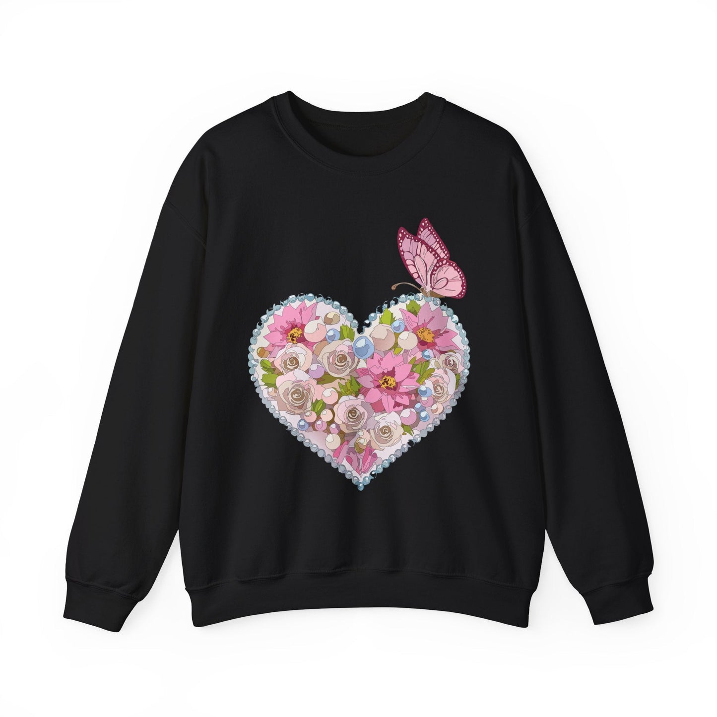 Floral Heart Sweatshirt Unisex Heavy Blend Crewneck 50 Cotton 50 Polyester Valentine's Day
