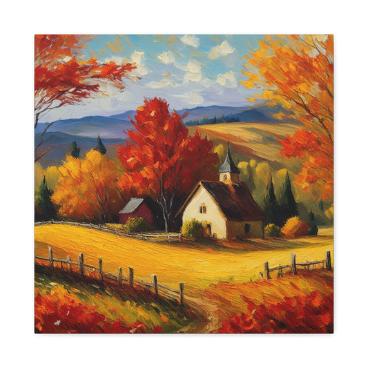 Countryside Fall Print Canvas, Oil Paint Print 20x20, 24x24, 30x30, 32x32, 36x36 Art Design Pine-Wood Inner Frame MC-106