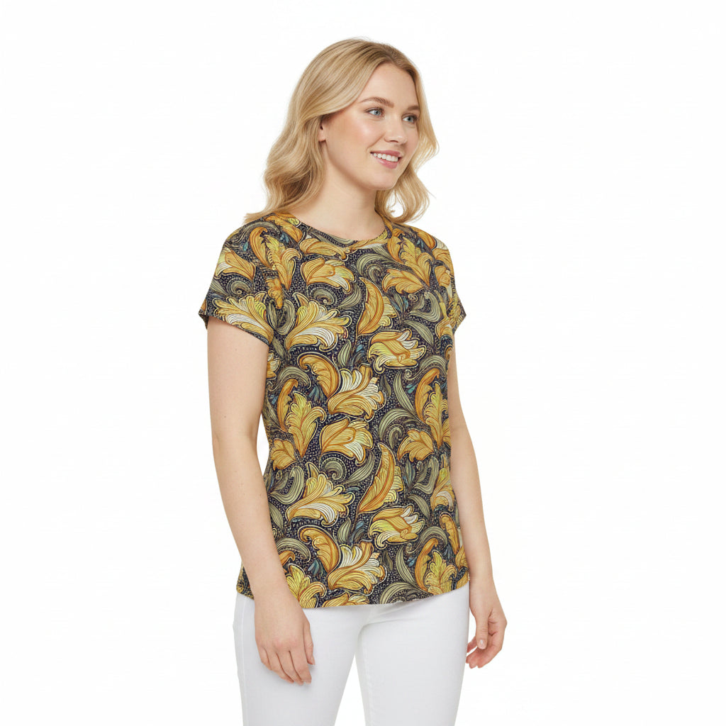 Women Poly Span T-Shirt with Floral Print