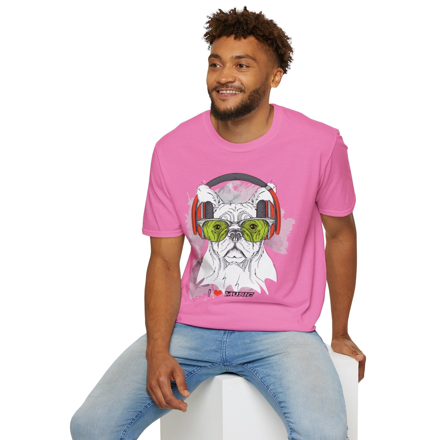 I Love Music Animals Shirt With Headphones Unisex Softstyle Tee 100 Percent Ring Spun Cotton