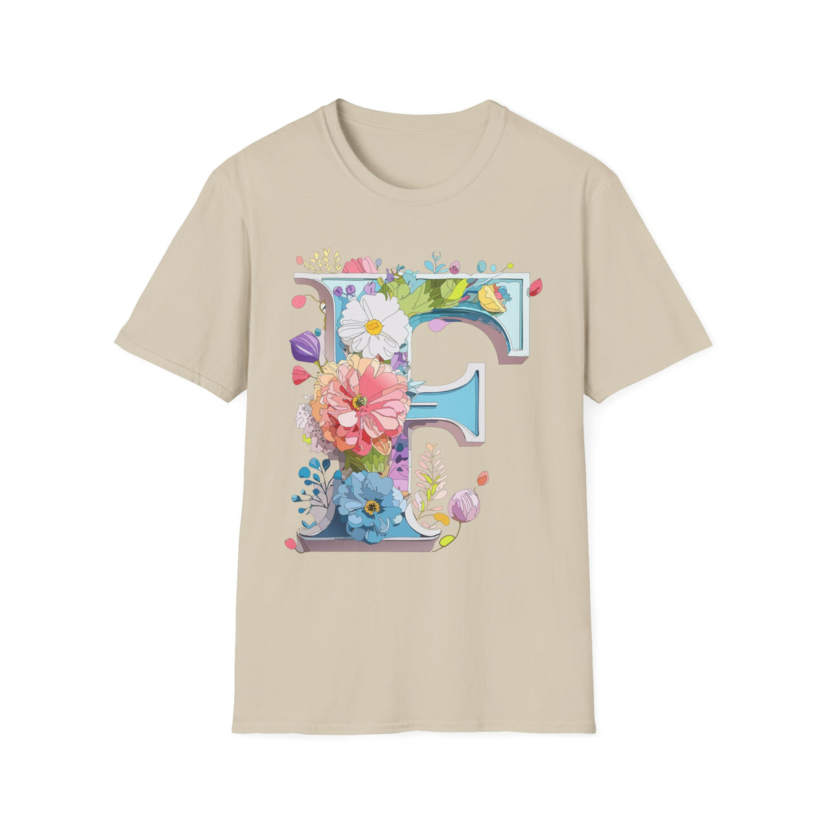 Floral Letter F T-Shirt | Botanical Initial Tee