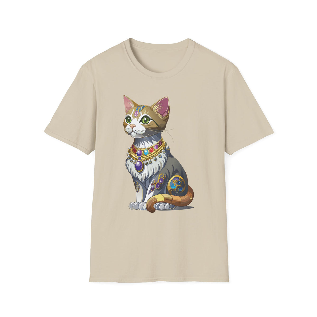 Regal Jewel-Studded Cat T-Shirt | Colorful Crowned Cat Illustration
