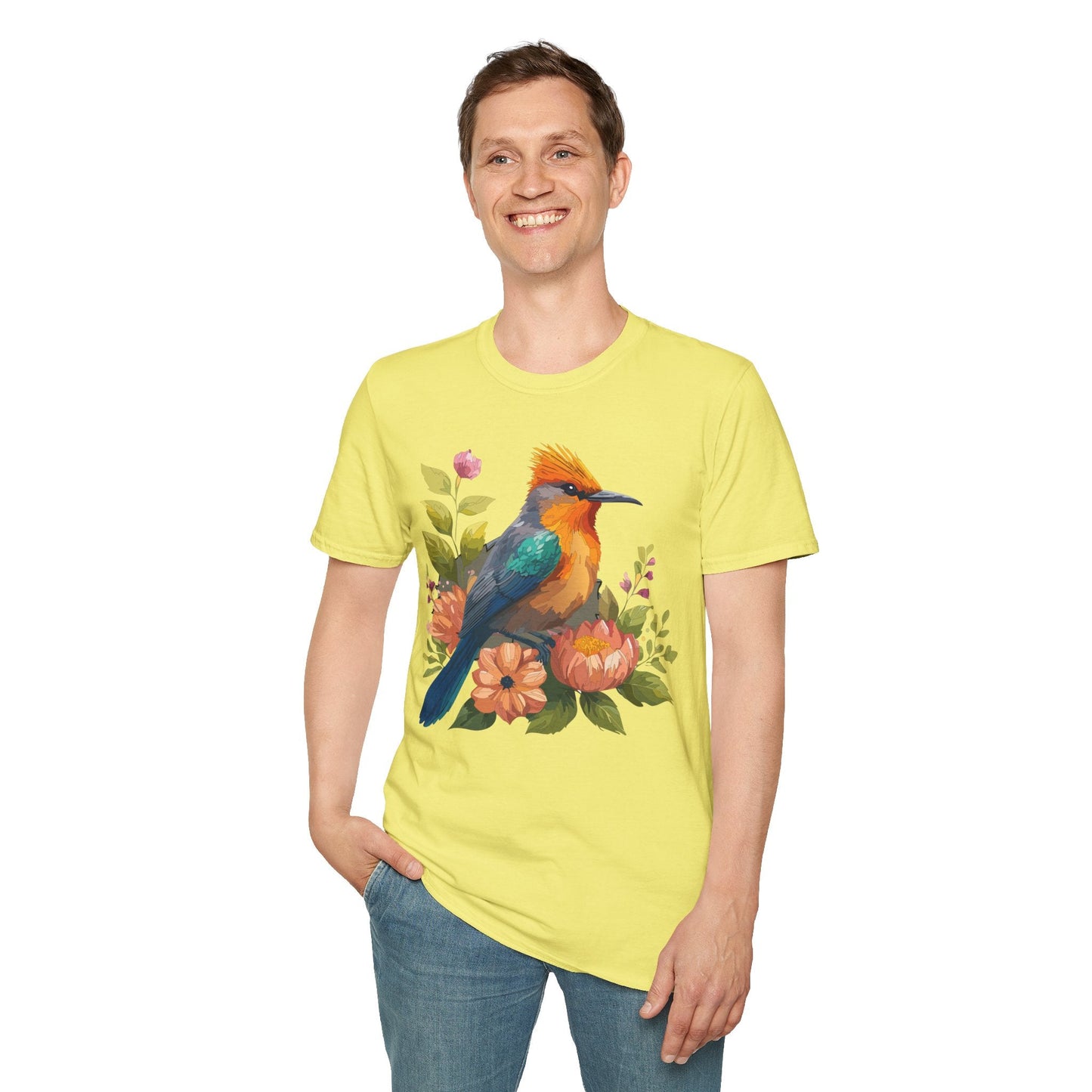 Floral Bird T Shirt For Unisex Wear Gildan Softstyle 64000 100 Percent Cotton Tee