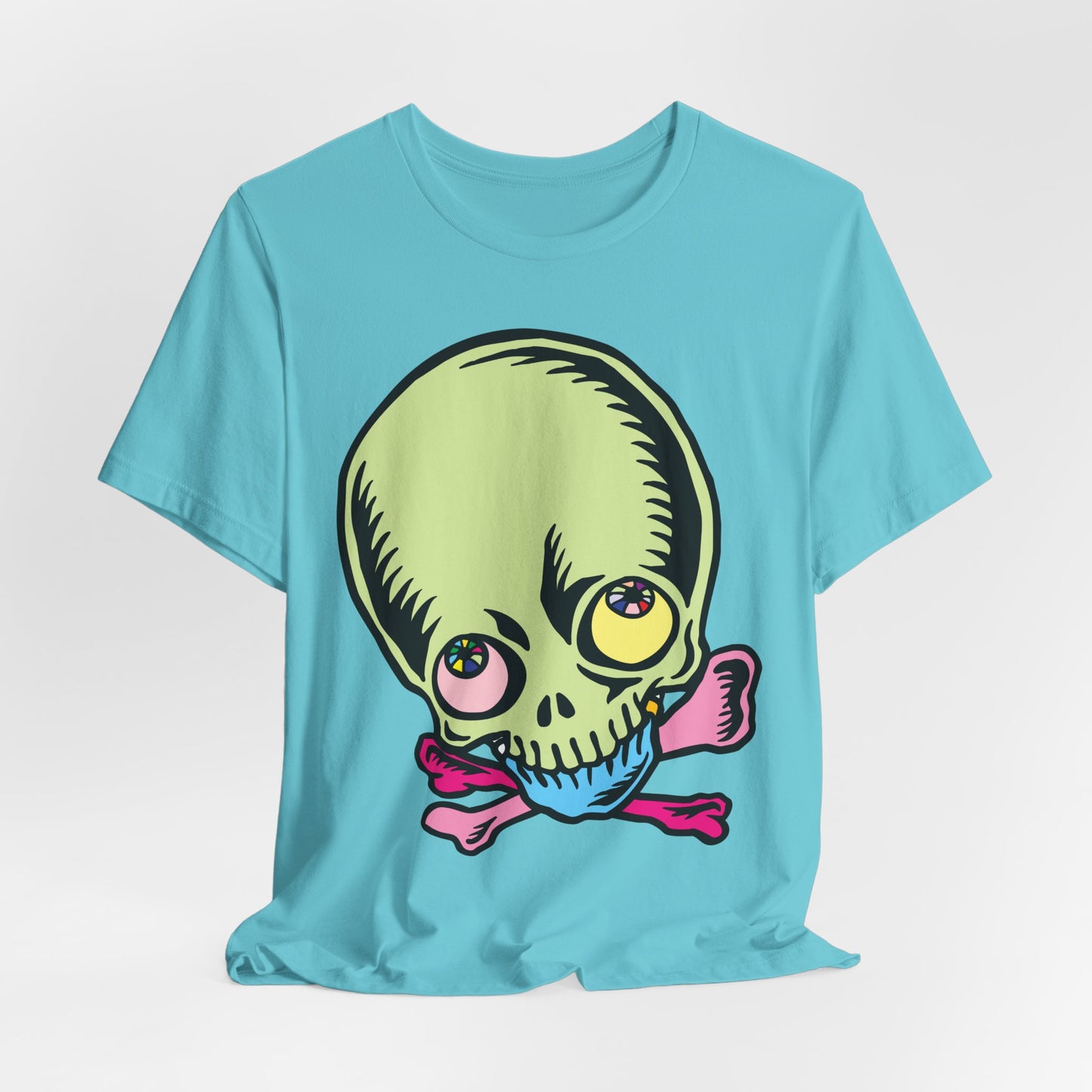 Lt Green Skull Graphic Design Tee, Skull Shirt, Vintage Tees, Art Design T-Shirt, Vintage Graphic Tee, Art Shirts with Skulls