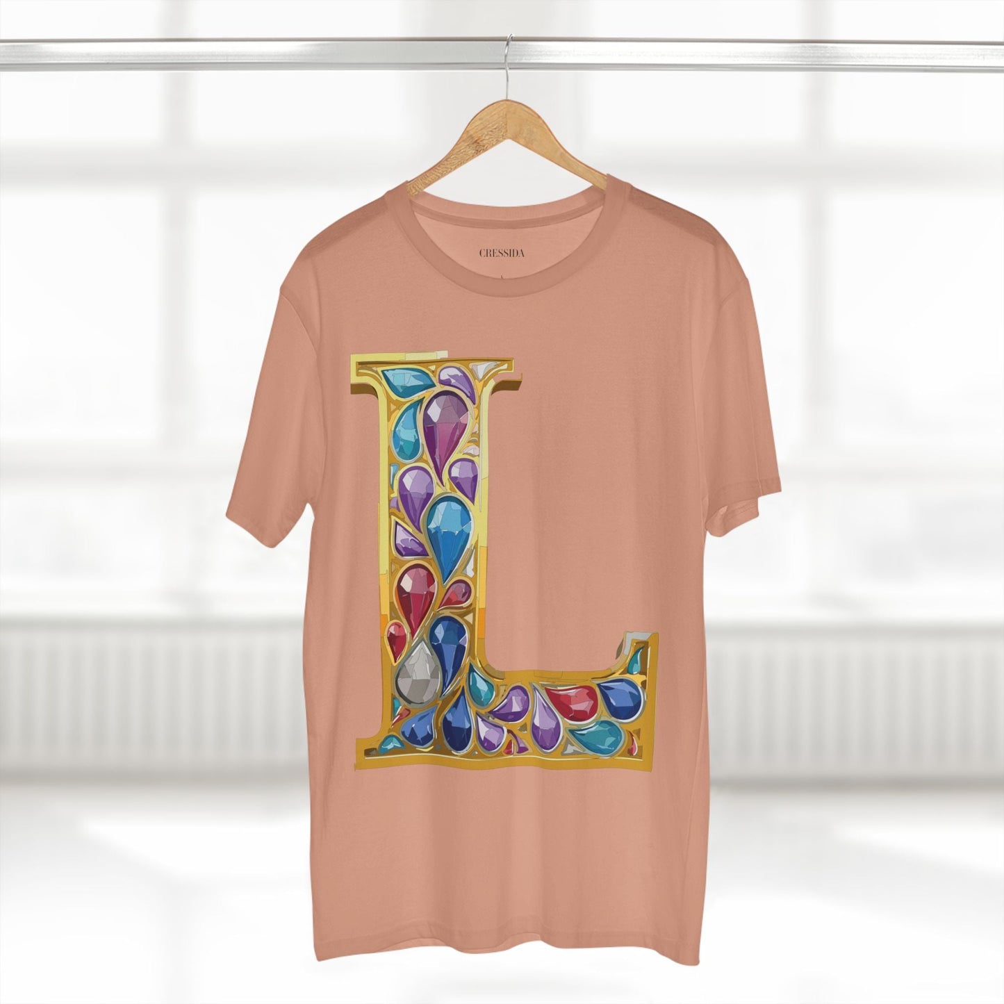 Letter L Graphic Design Tee Unisex 100 Cotton With Antique Gold Letters Artwork T-Shirt