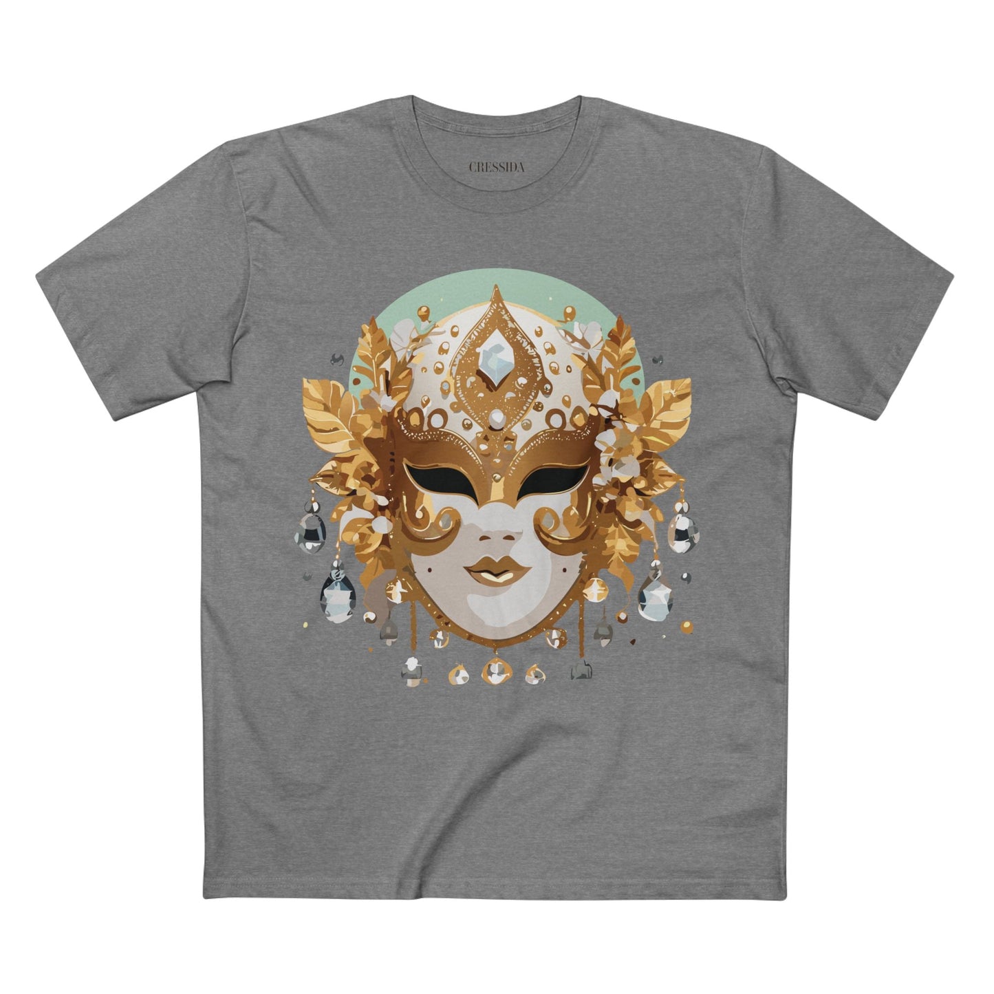 Carnival Mask Graphic T-Shirt Unisex 100 Cotton With Antique Gold Art Design Tee 9