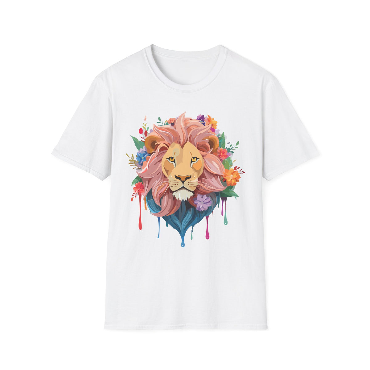 Floral Watercolor Lion T-Shirt | Colorful Mane Illustration