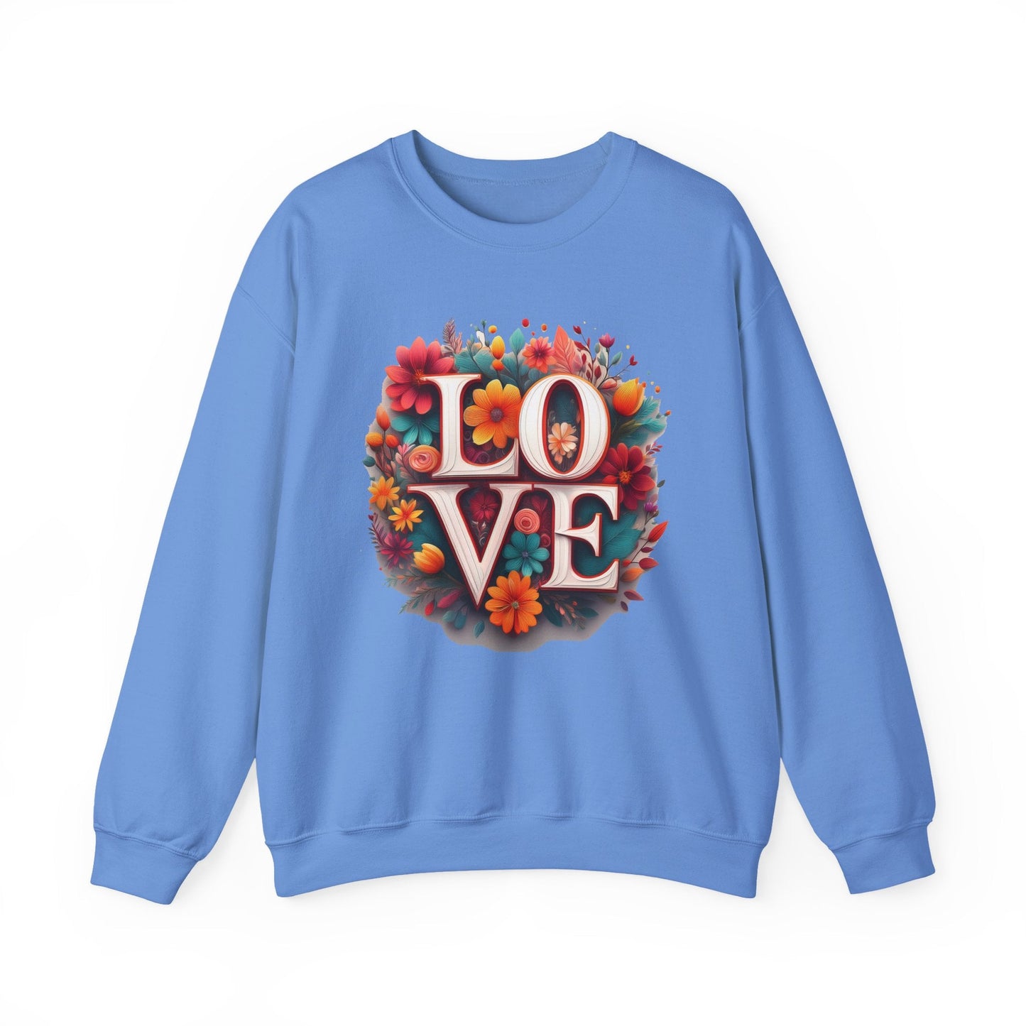 Floral Love Valentines Day Sweatshirt Unisex Heavy Blend Crewneck 50/50 Cotton Polyester Gildan 18000