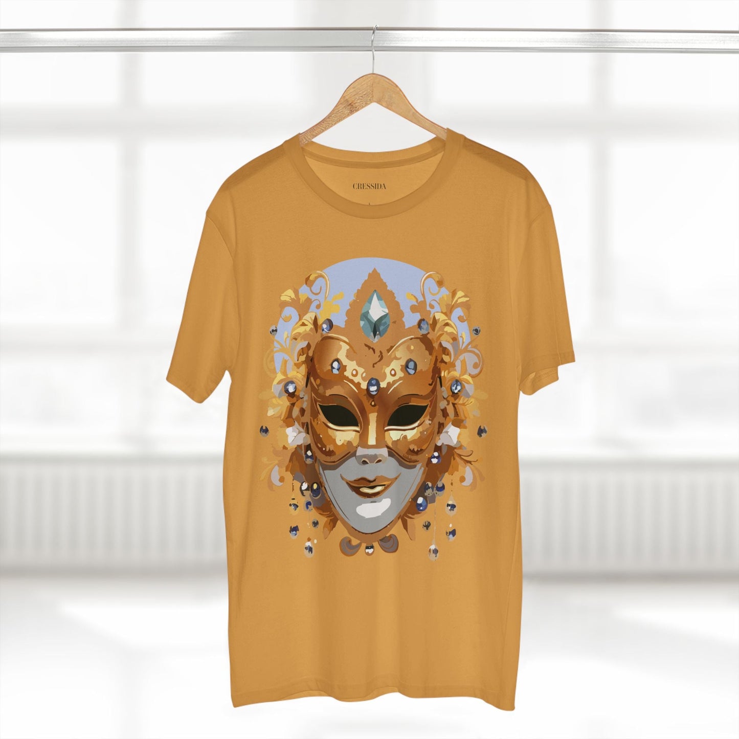Carnival Mask Graphic T-Shirt Unisex 100 Cotton With Antique Gold Art Design Tee 1
