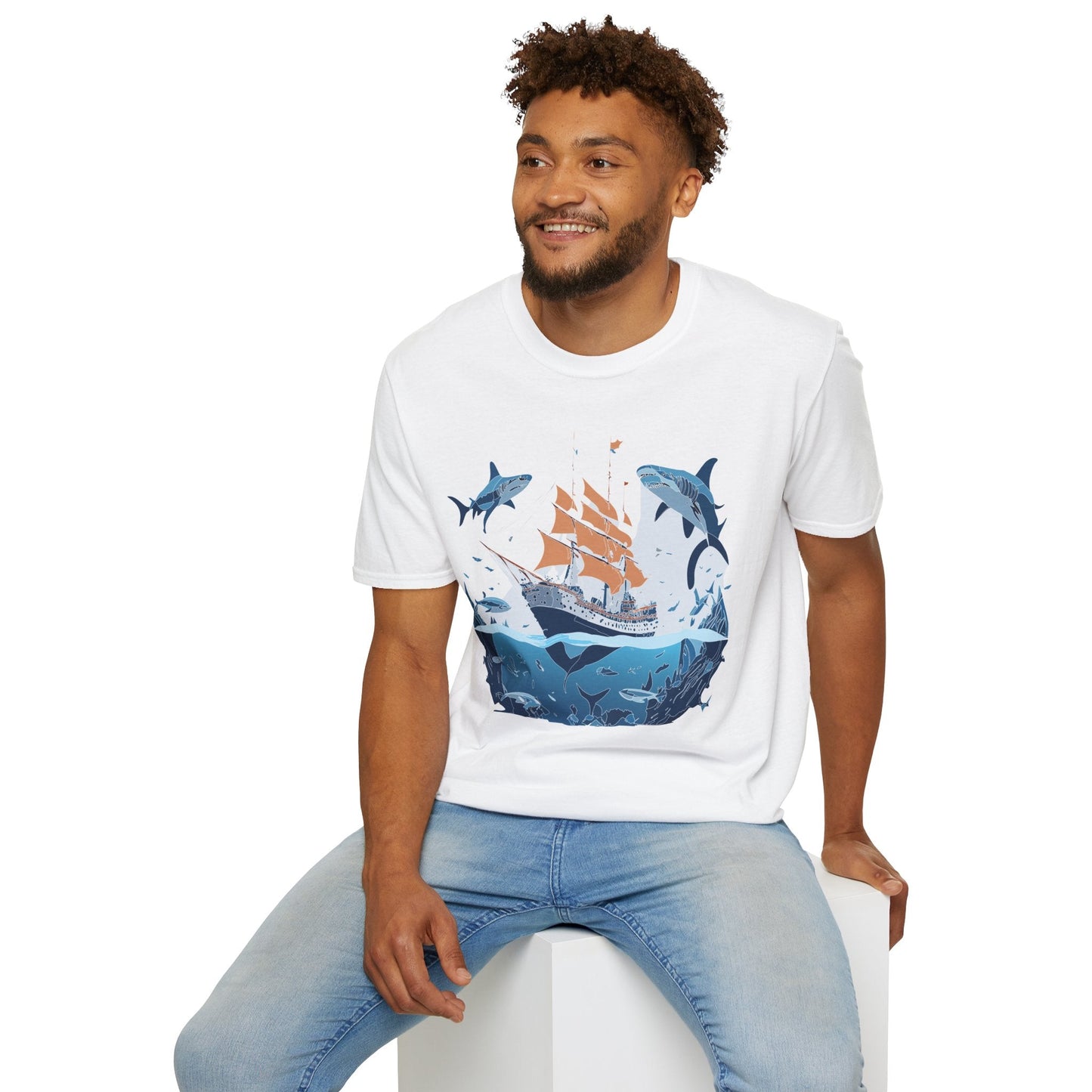 Ocean Tee Shirt Unisex Gildan Softstyle 64000 Ring Spun Cotton Art Print Graphic Ocean Design