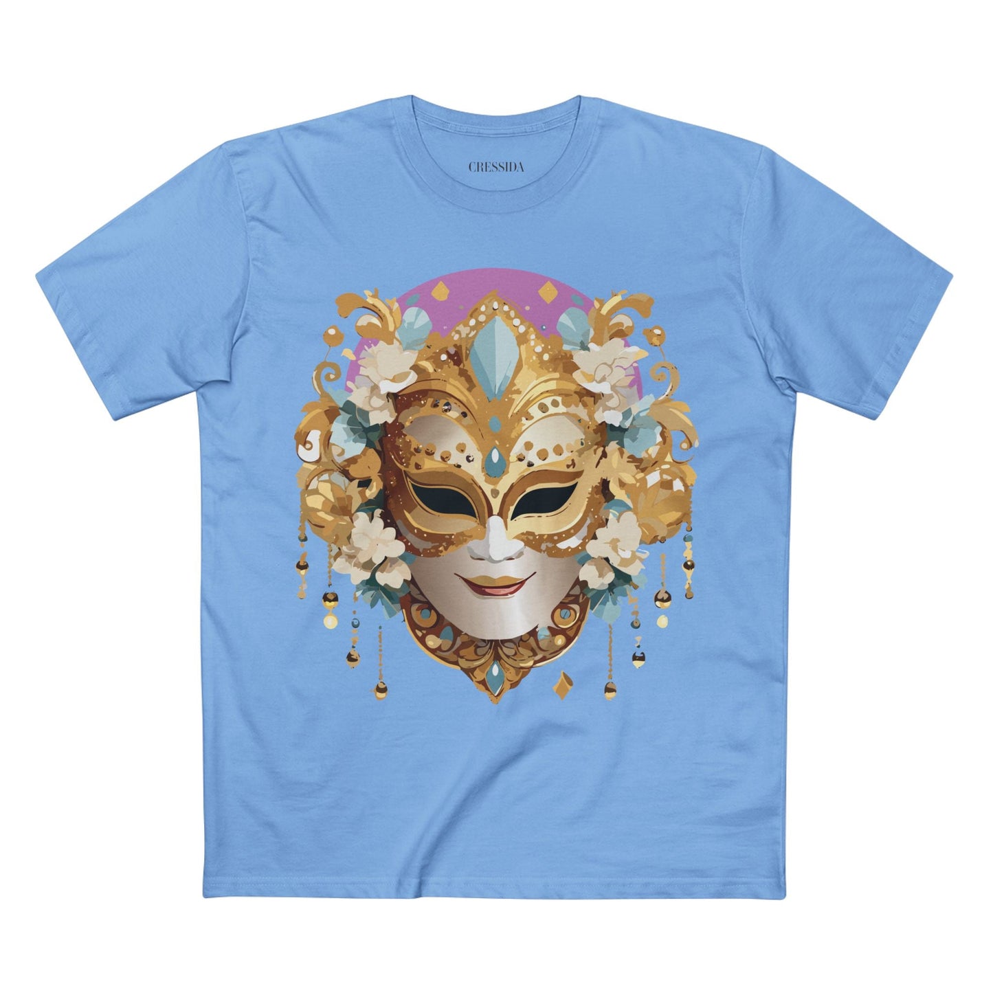Carnival Mask Graphic T-Shirt Unisex 100 Cotton With Antique Gold Art Design Tee 4