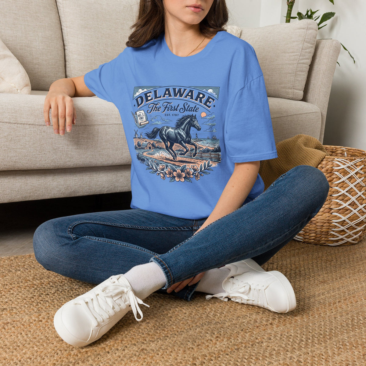 Delaware The First State Horse Travel Tourist Graphic Tee Unisex 100 Cotton Gildan T-Shirt