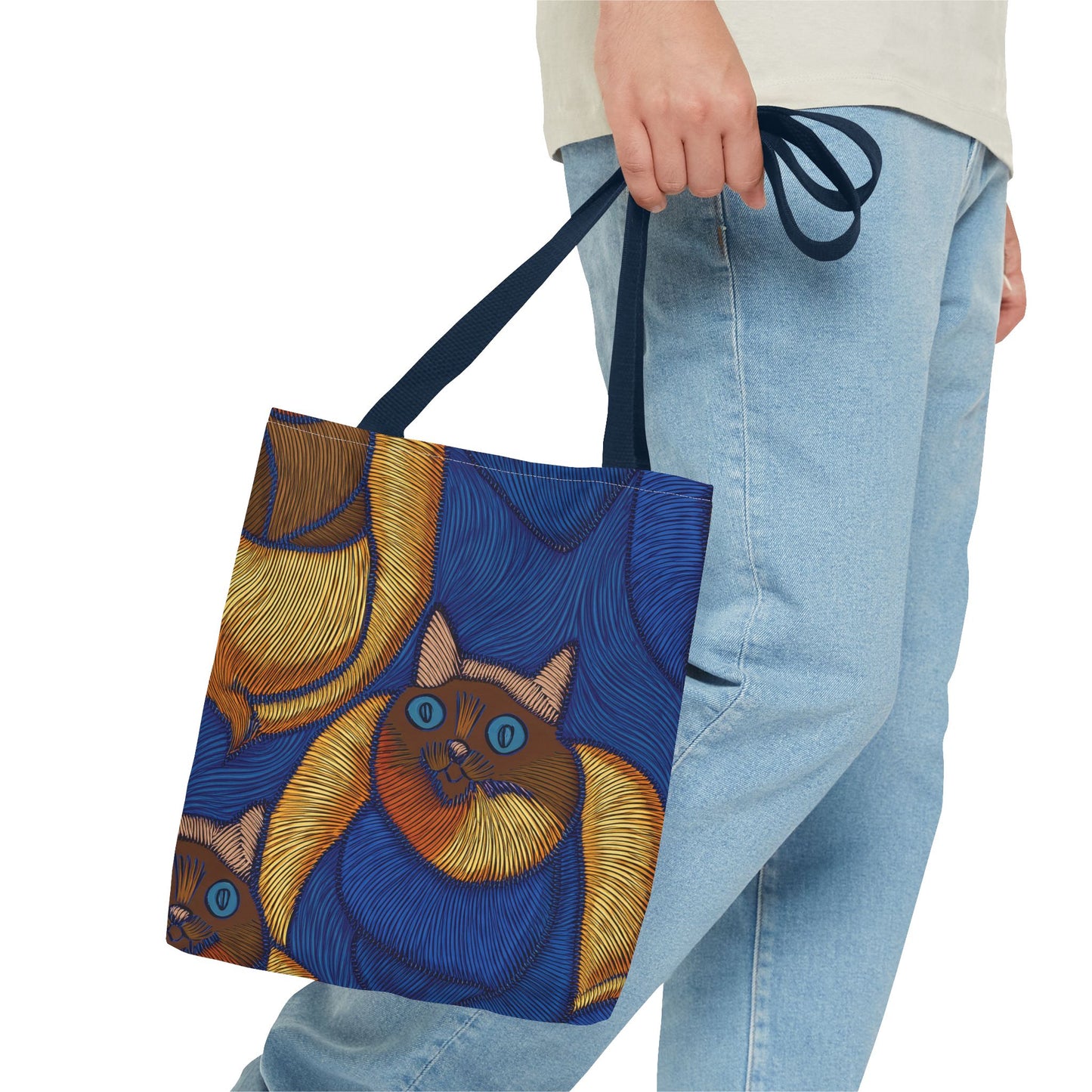 Denim Fabric Imitation Print Unisex Canvas Bag Poly Spun 3 Sizes Tote Bag 190-8