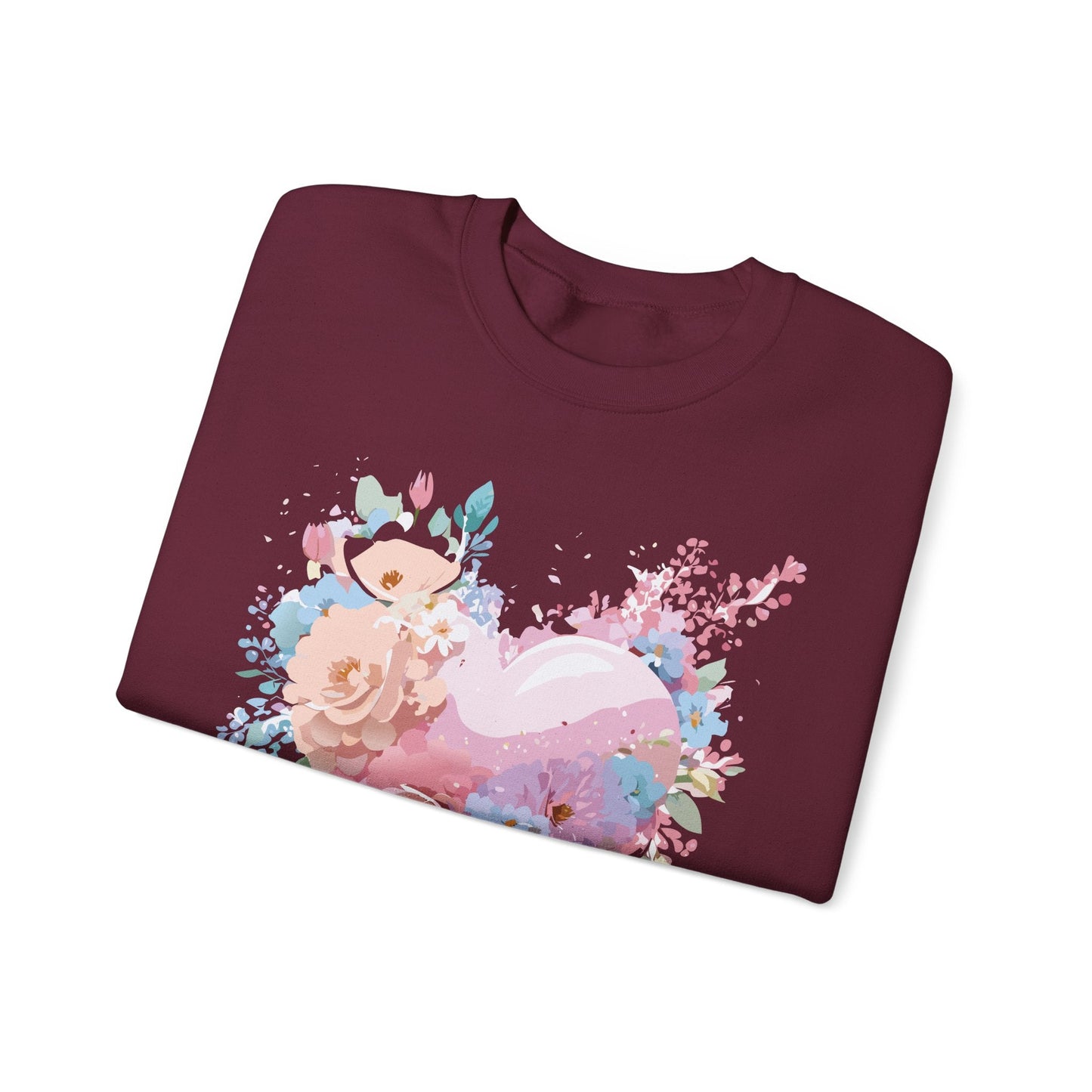 Floral Heart Sweatshirt Unisex Crewneck Valentines Day Floral Love Gildan 18000 Premium