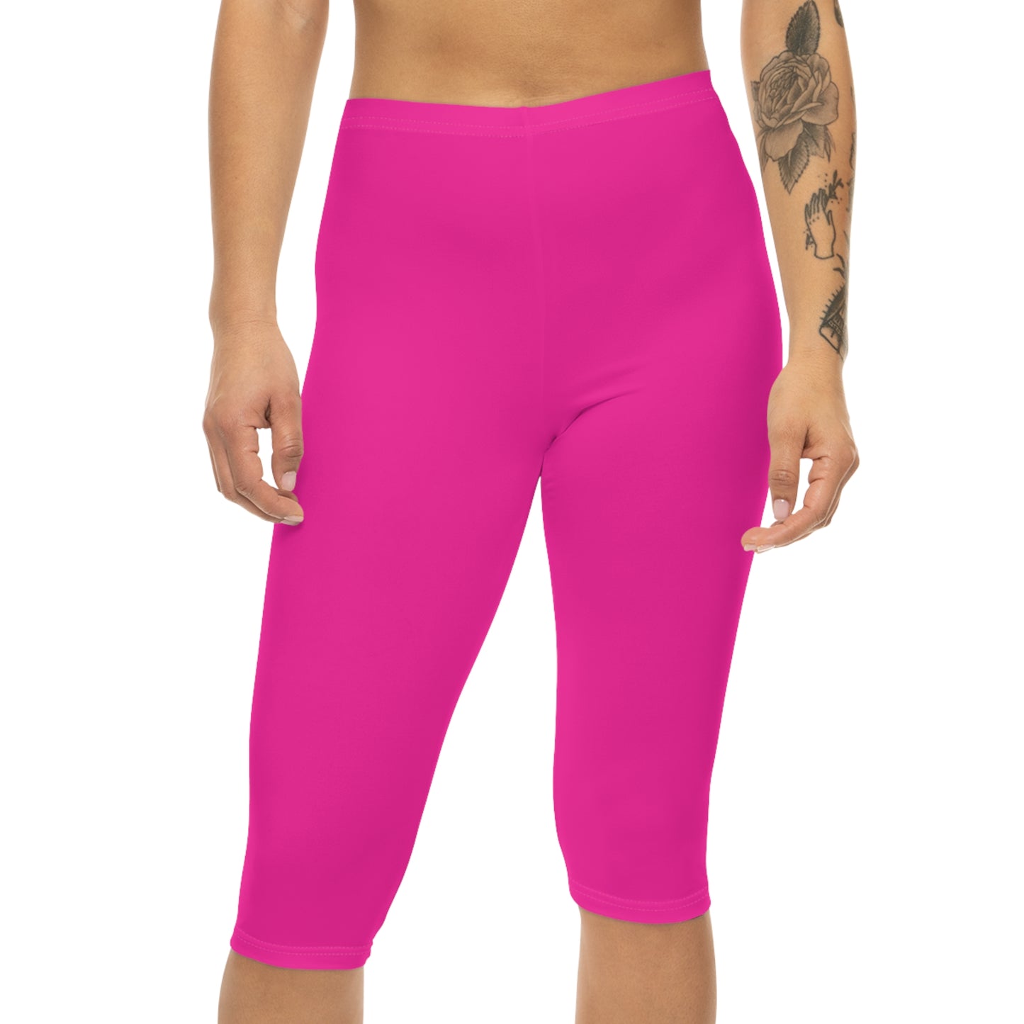 Brilliant Rose Color Women's Brushed Suede Poly Span Casual Capri Leggings XS-2XL