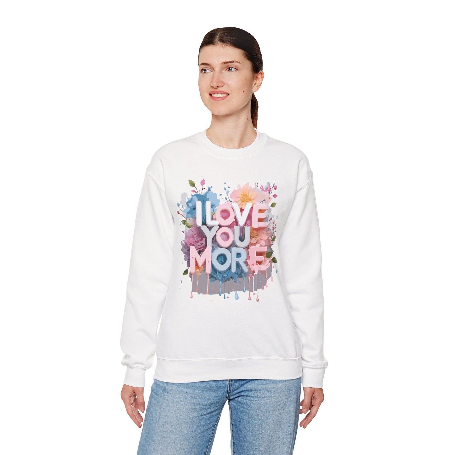 Floral Love Sweatshirt Unisex Heavy Blend Crewneck Valentines Day 50 50 Cotton Polyester Gildan 18000