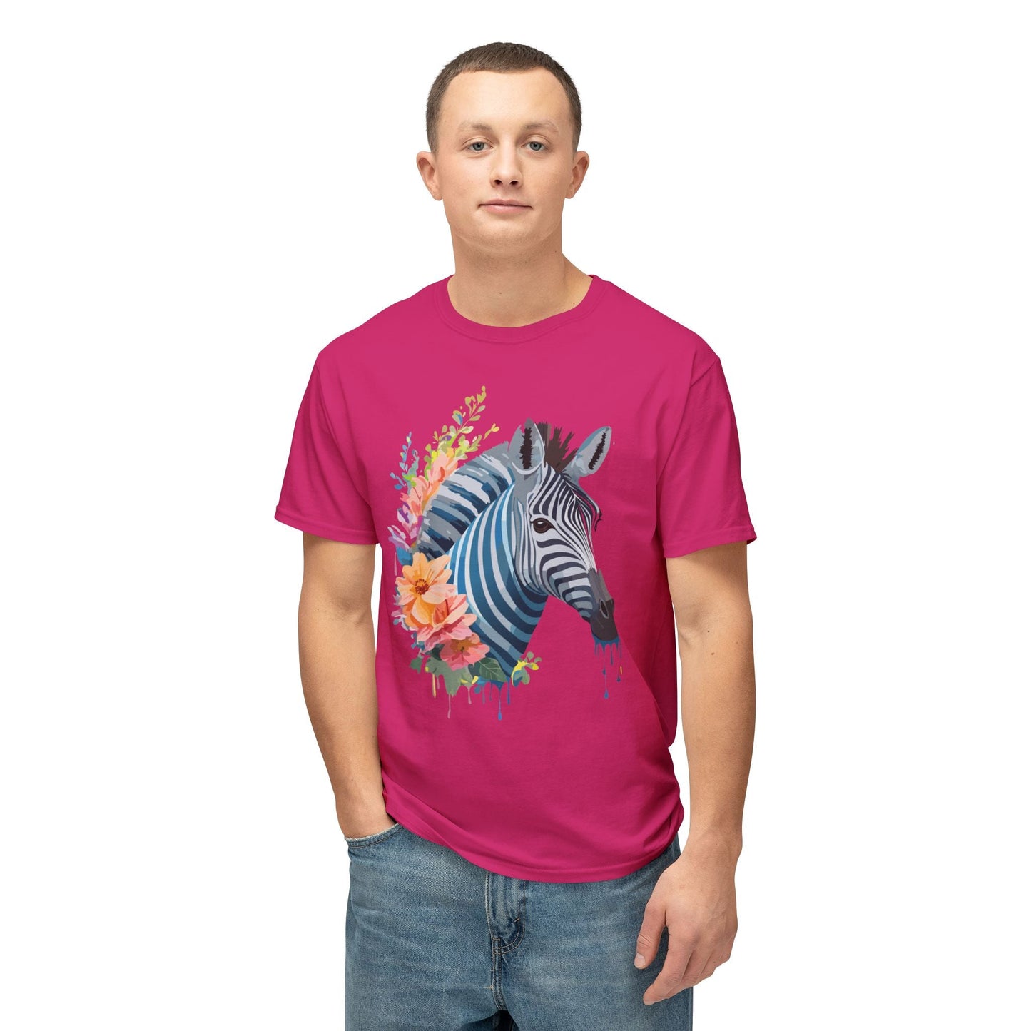 Unisex Zebra Art Print T Shirt 100 Percent Cotton Vintage Floral Design Tee Made In USA