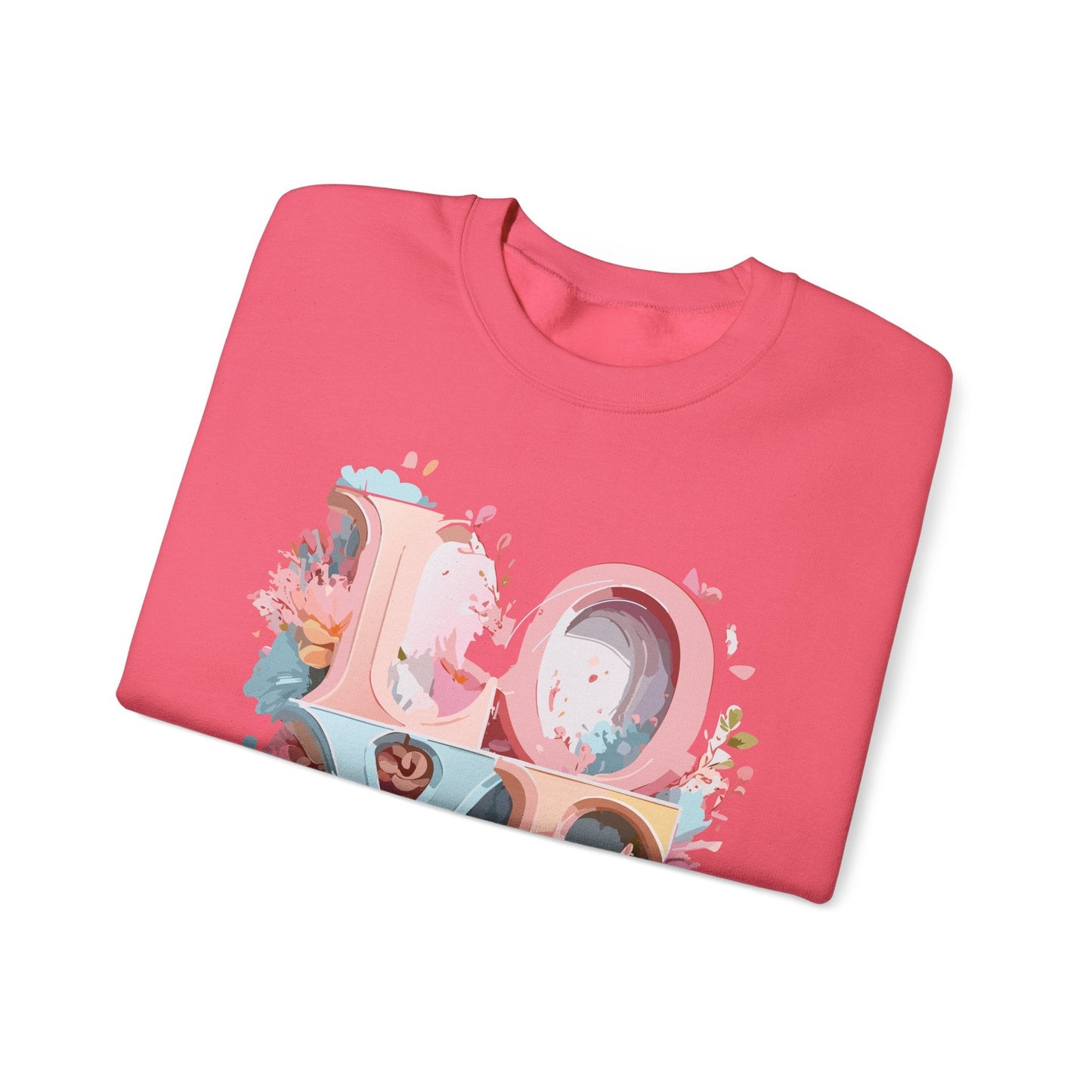 Floral Love Sweatshirt Unisex Crewneck Valentine Day Gift Gildan 18000 Fifty Fifty Cotton Blend