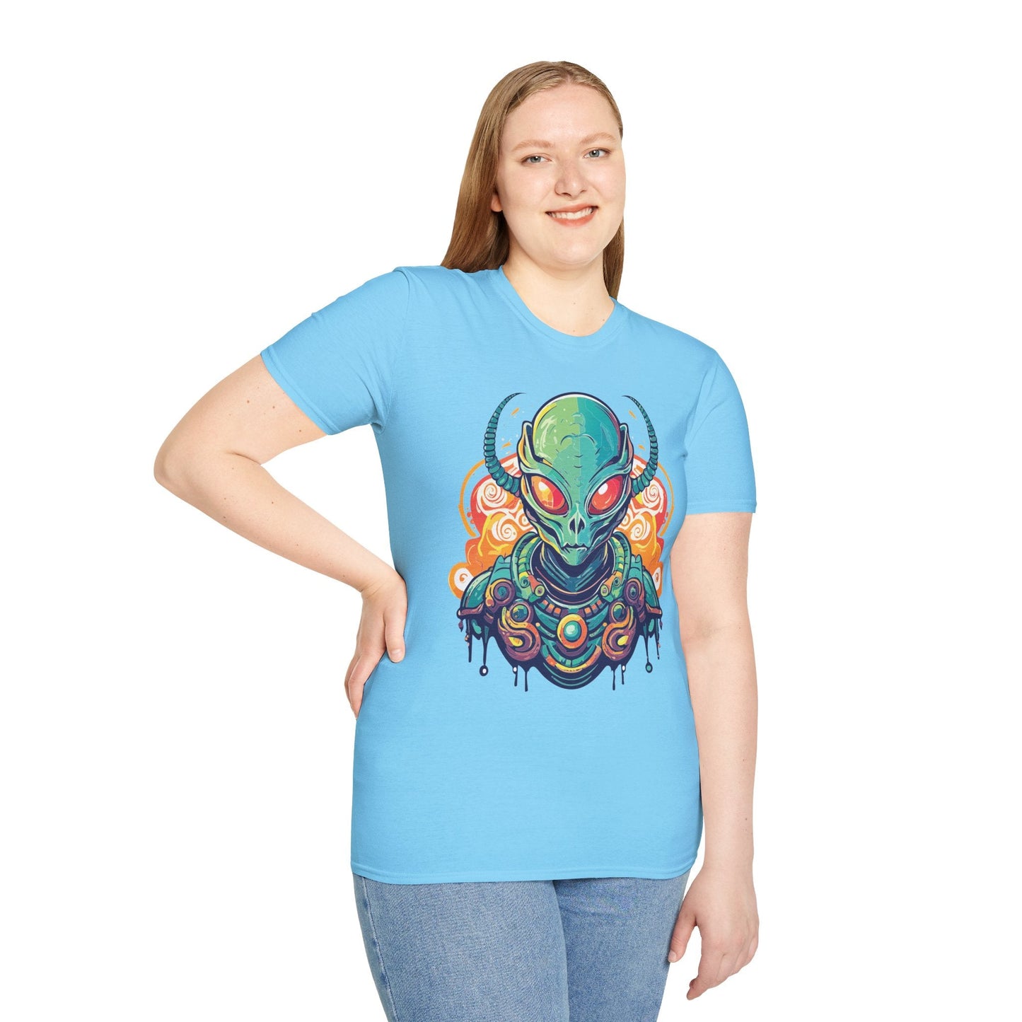 Cosmos Alien T Shirt Unisex Softstyle Cotton Tee With Space Artwork Graphic Design