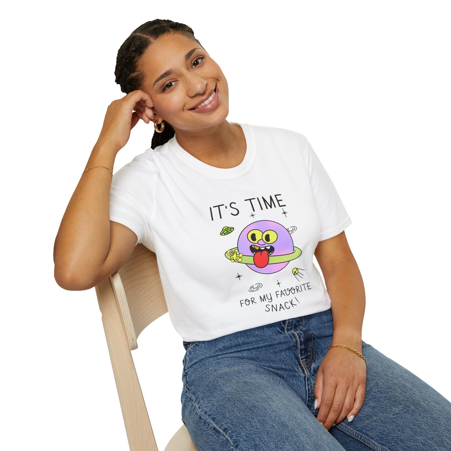 Snack Time Alien TShirt Time For My Favorite Snack Unisex Cotton Cute Space Graphic Tee
