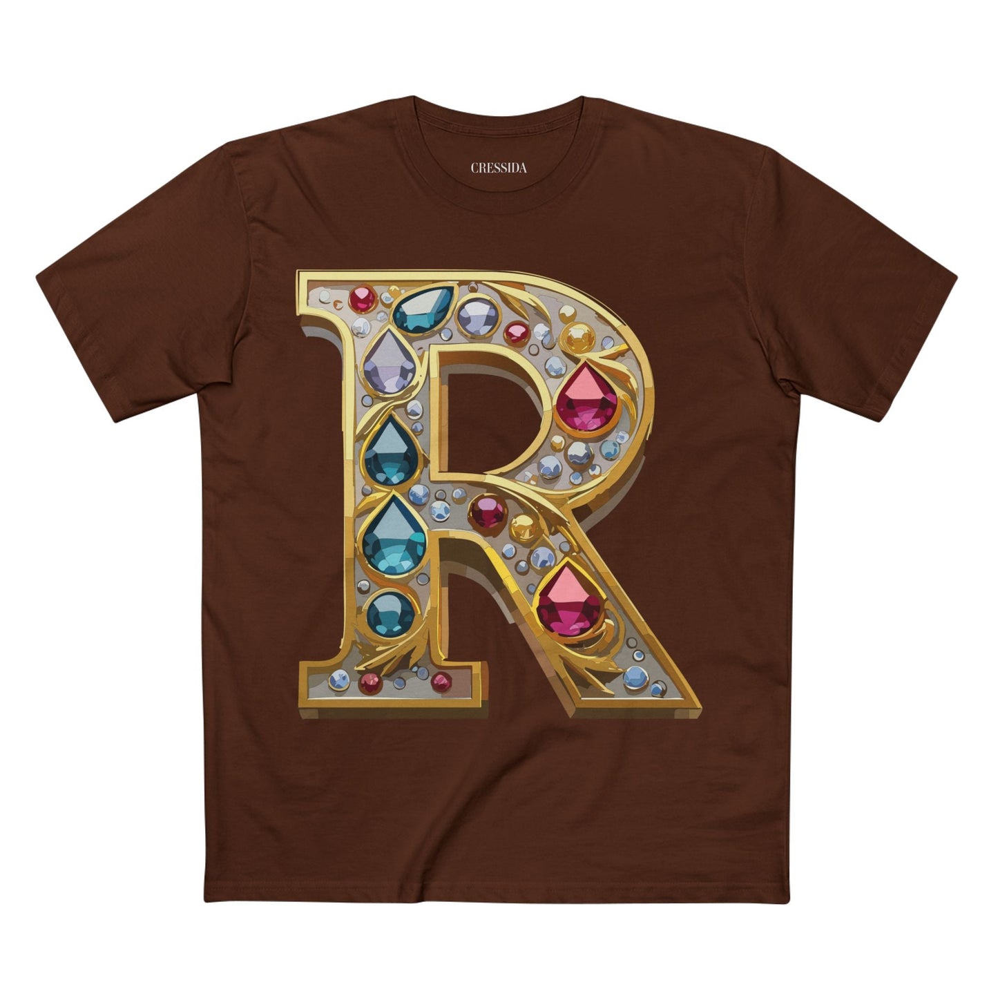 Letter R Graphic Design Tee Unisex 100 Cotton With Antique Gold Letters Artwork T-Shirt