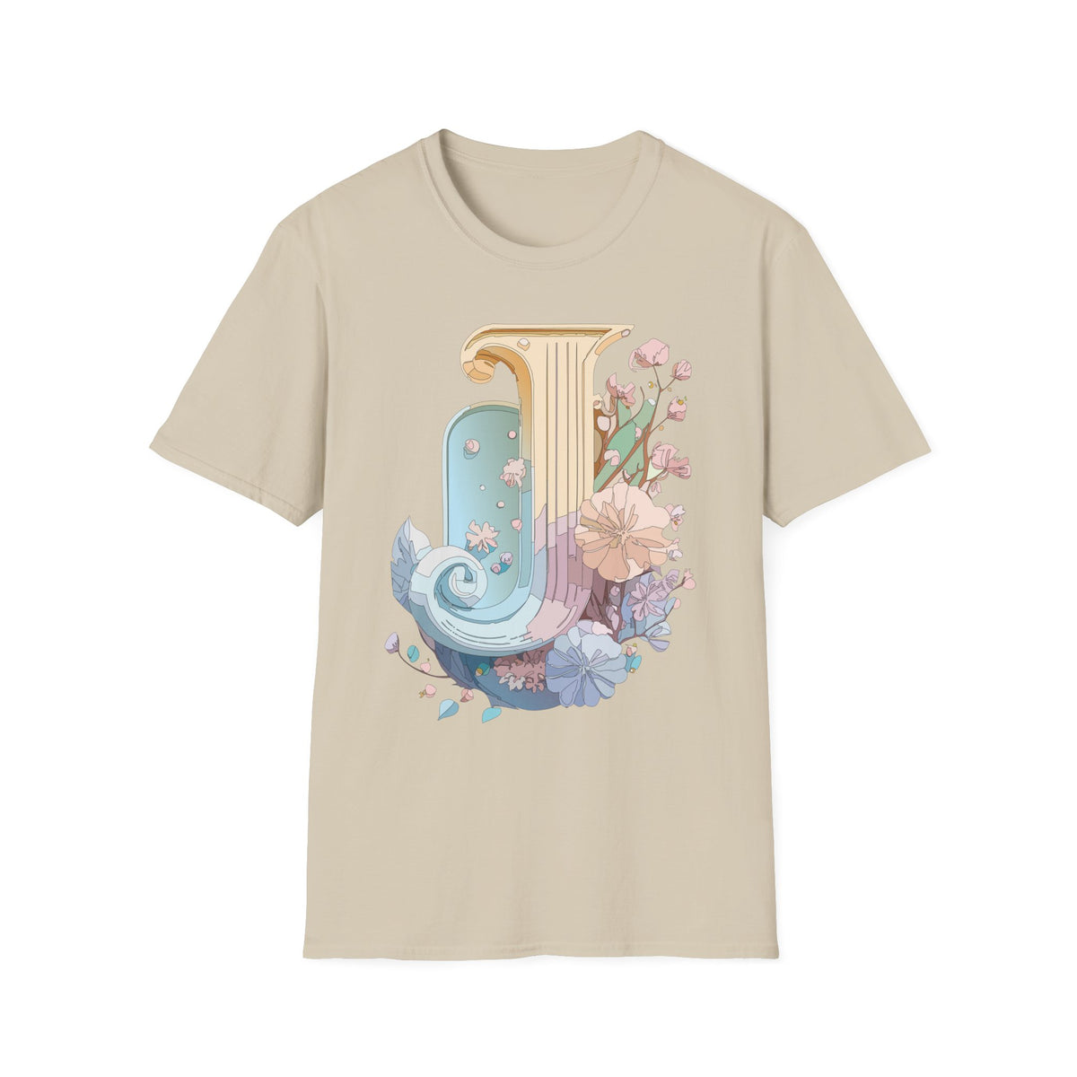 Floral Letter J T-Shirt | Pastel Column Monogram Tee